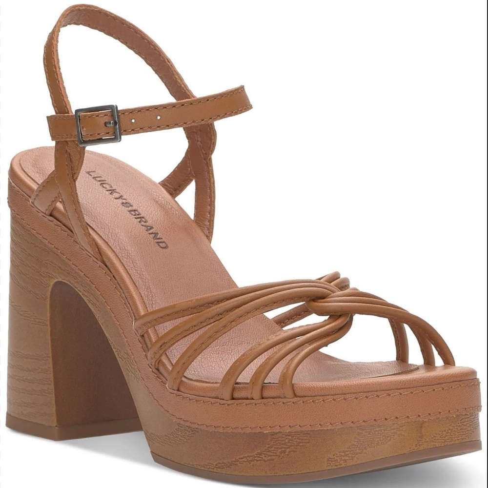Lucky Brand Ismene Cognac Leather Platform Sandals – Size 8 (NIB)